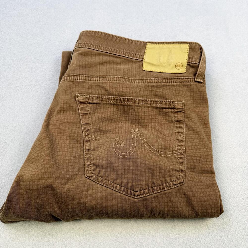 AG Adriano Goldschmied Everett Pants Mens 38x36 Brown Slim Straight Sateen